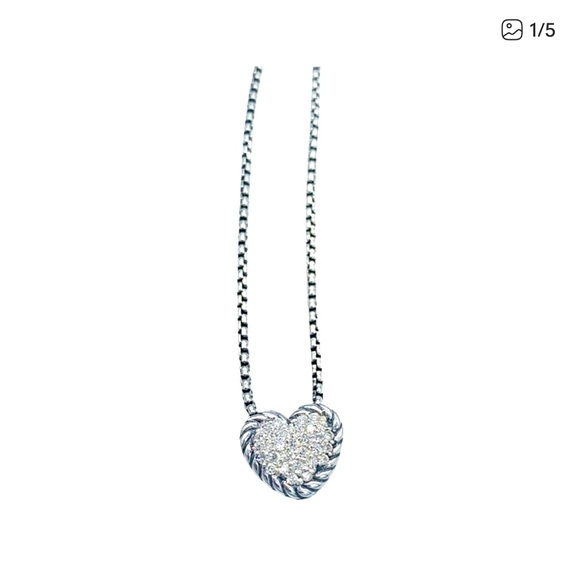 David Yurman Silver Heart Diamond Necklace - Picture 1 of 14